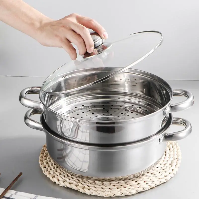 Large capacity soup steamer Two-layer steamer Hot pot Two Layer Thick Steamer Pot Soup Steam Pot Cooking Pots Cookware Pot