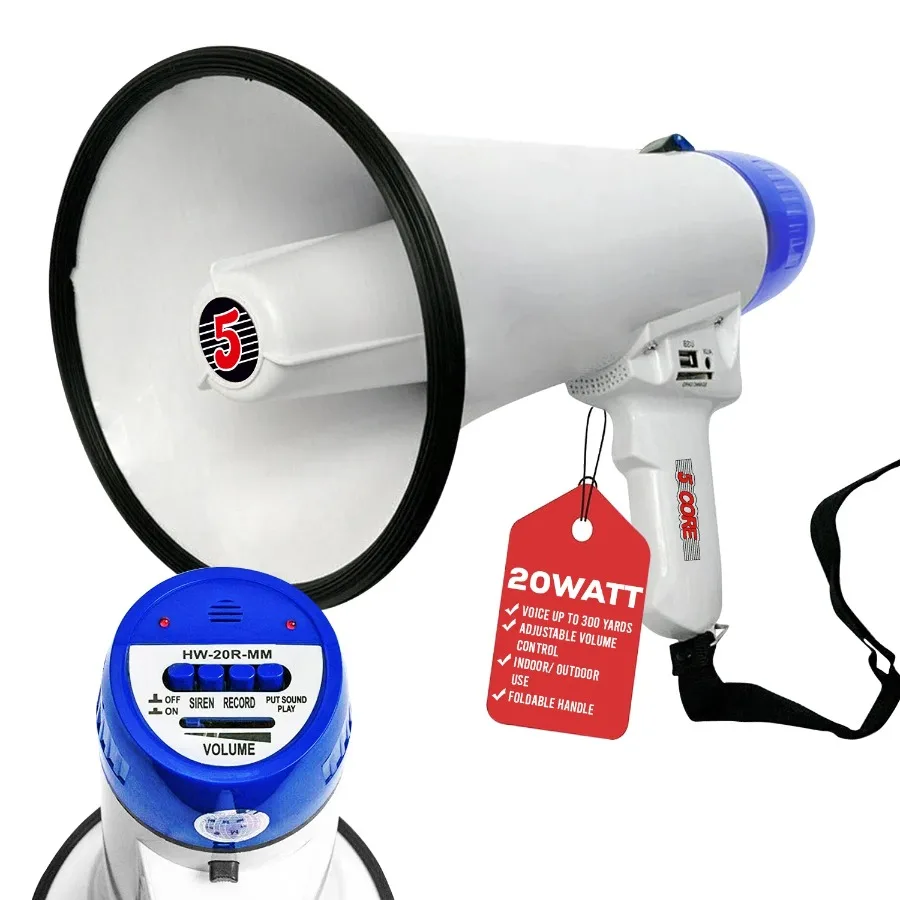

5 Core Megaphone Bullhorn Speaker 20W Bull Horn Battery Power Cheer Megafono 300 Meters Range Loudspeaker W Siren Rrding Ergono