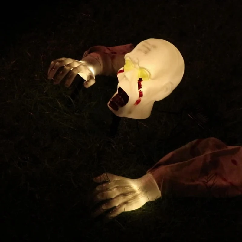 할로윈 소름 끼치는 유령 공포 장식, 빛나는 해골 그라운드 플러그 손 세트, 따뜻한 빛 해골 장식 가로등