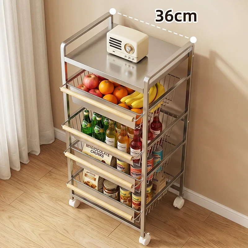 HYS stainless steel thickened kitchen rack trolley pull-out multi-layer fruit and vegetable vegetable basket snack removable
