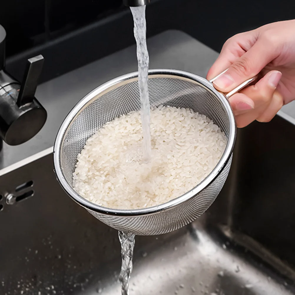 

Stainless Steel Egg Beating Pot with Handle Colander Mesh Rice Sieve Bowl Kitchen Strainers Fine Mesh Metal Colander Drainage