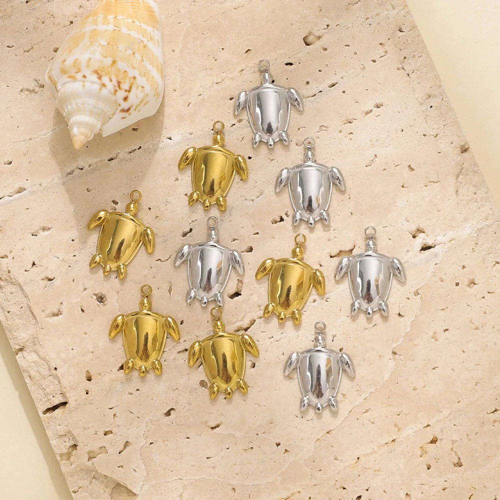 

5pcs Diy Ocean Turtle Pendant Charms Stainless Steel Golden Color Bracelet Pendant Connectors Handmade Jewelry Making Findings