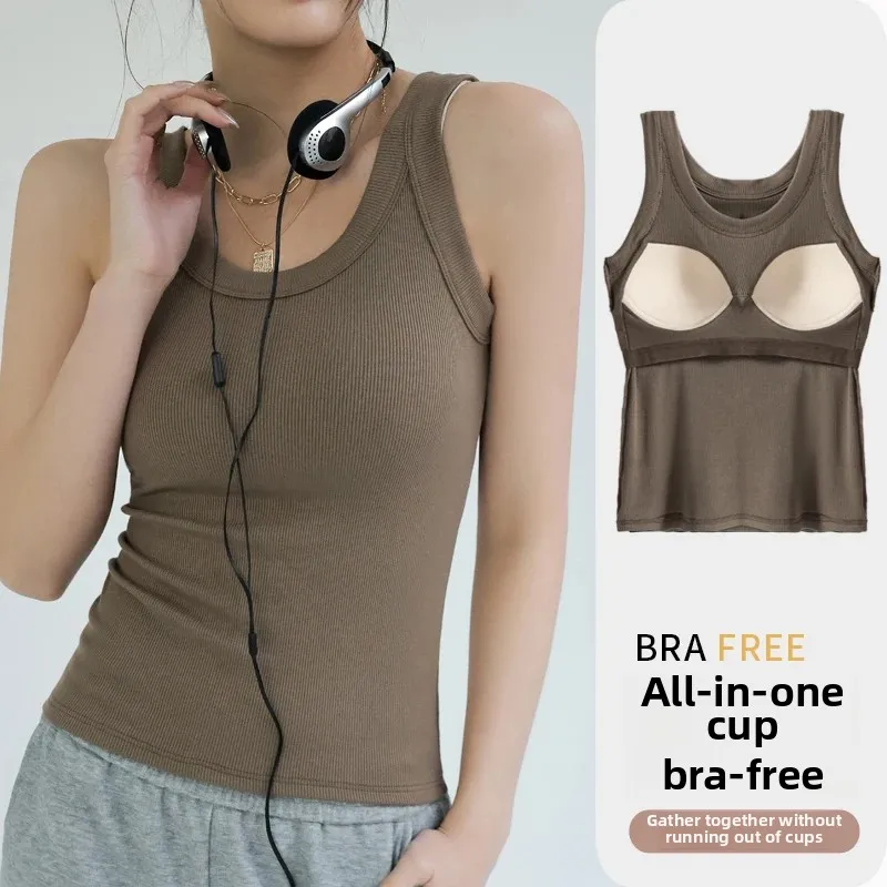 2-in-1 T-Shirt Bra Combo Top- Women's Seamless Built-in Vest,Summer Breathable Sleeveless Shirt & Casual Undershirt Sexy Top Y2k image 5
