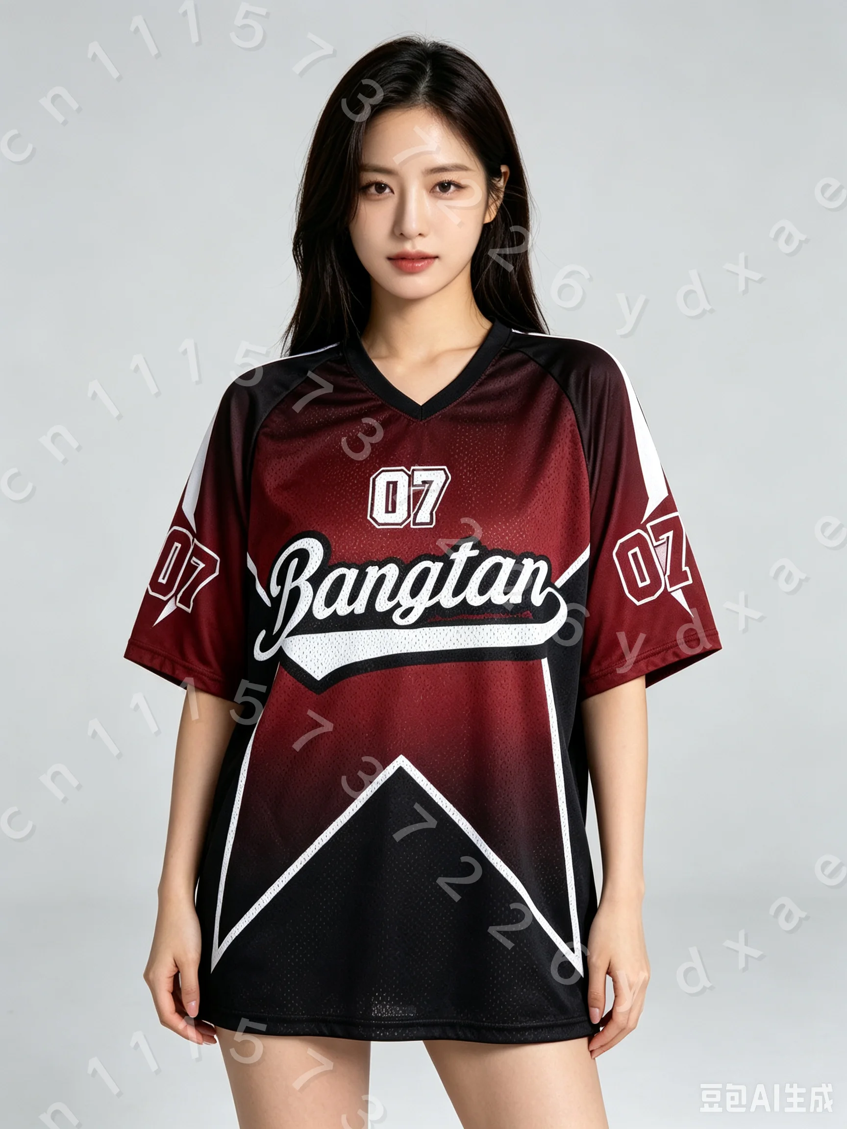 Familien-Partnerlook Eltern-Kind Farbverlauf Stern-Mesh-Trikot Doppelseitig Bedrucktes Bangtan Army 07 V-Ausschnitt Fan Kurzarm Sport T-Shirt – Detail 8