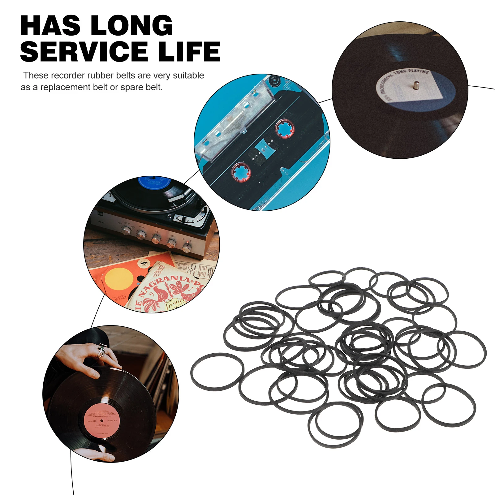

50 Pcs Cassette Recorder Belts Rubber Square 1mm 2 3mm for Tape Player Maintenance 40 135mm Mix Size Black for DJ