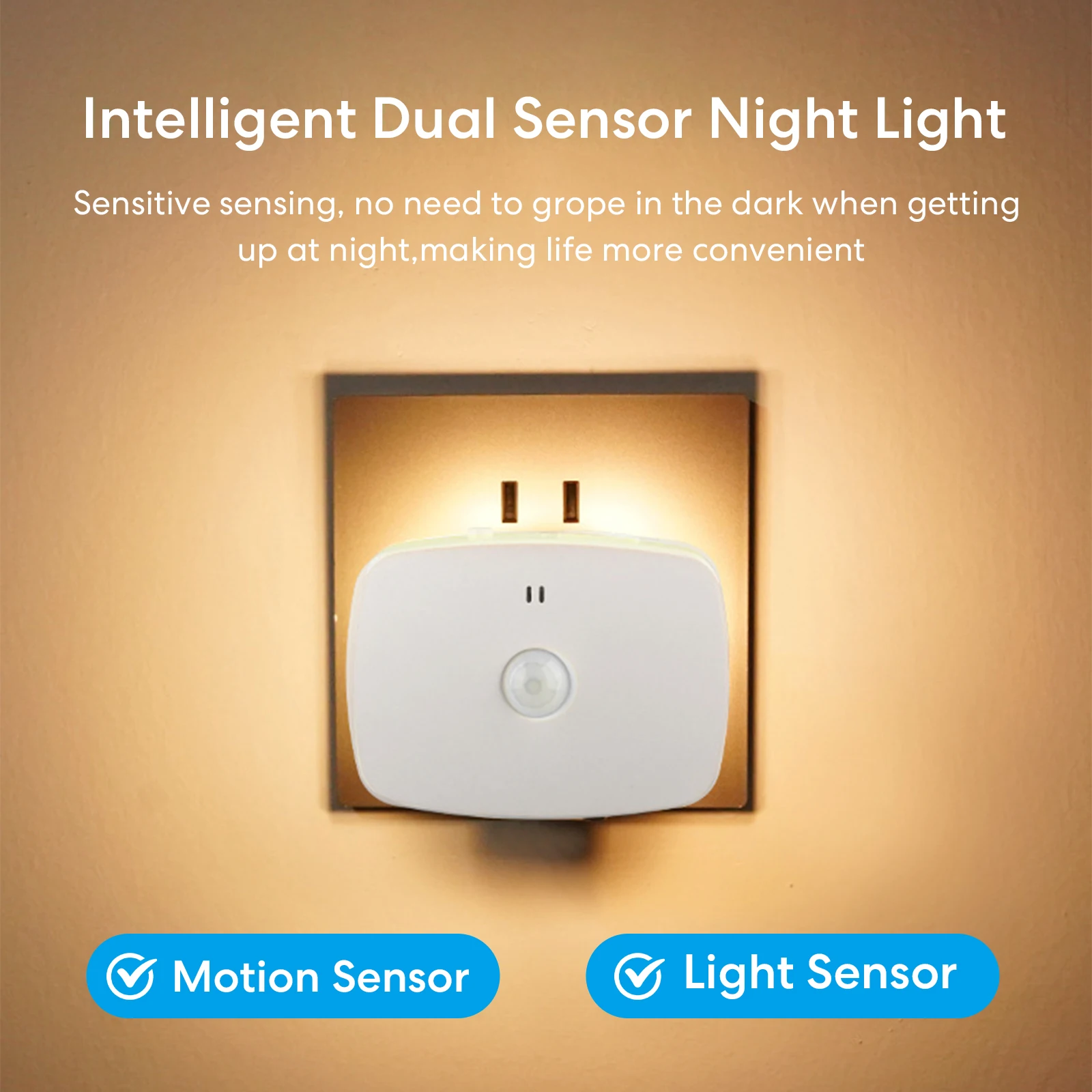 Smart Night Light EU Plug Dimmable LED with PIR Motion Sensor & Light Detection Energy-Saving for Corridor Toilet Stairs