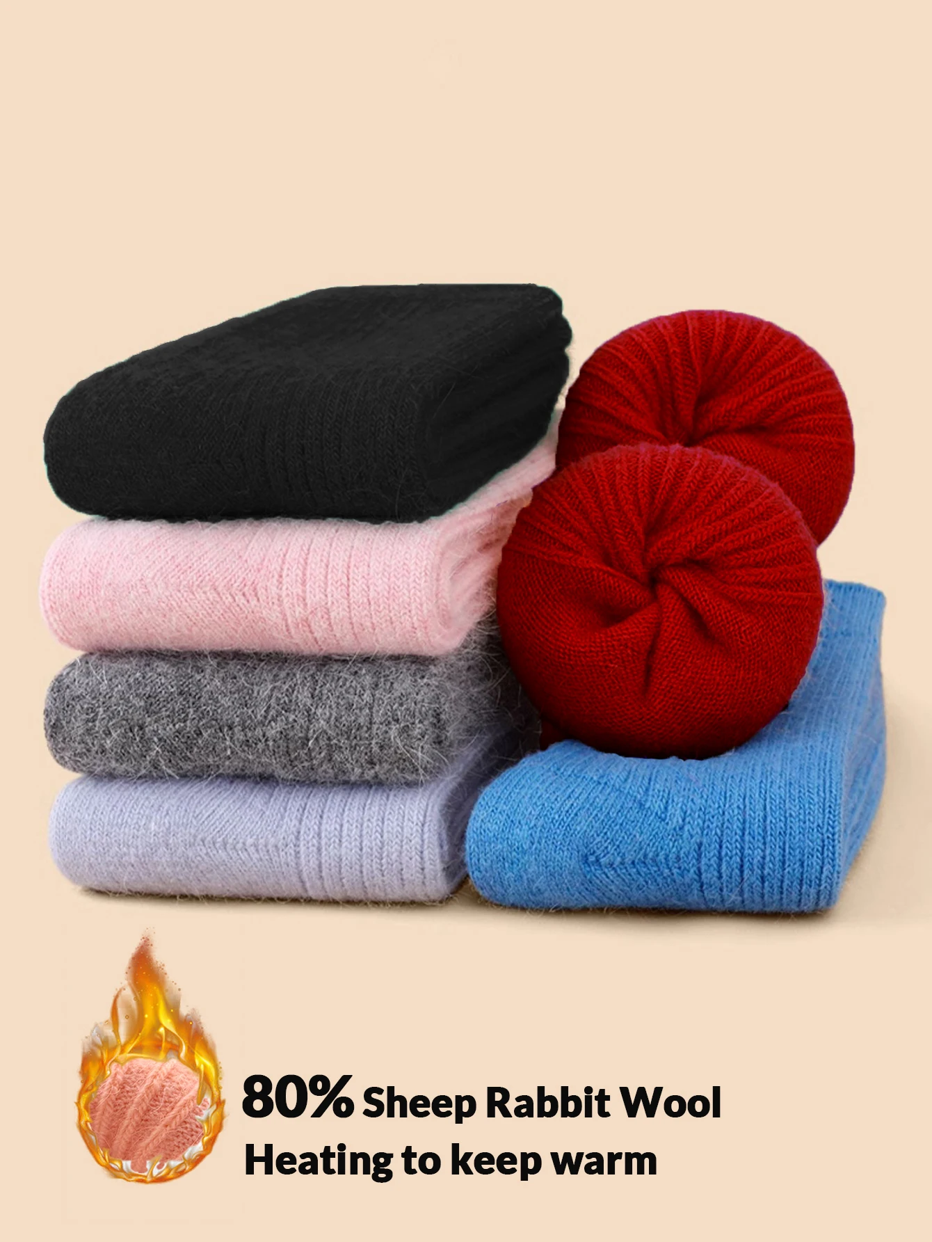 

1pair Thick and Warm Cashmere Socks Pleated Vertical Strips Socks Autumn Solid Color Winter Warm Socks for Women