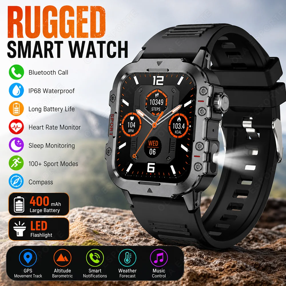 2026 Men Sports Smart Watch 1.44 Screen Blood Oxygen Bluetooth Talking Watch Multi Sport LED Flashlight Outdoor Smart Watch H10