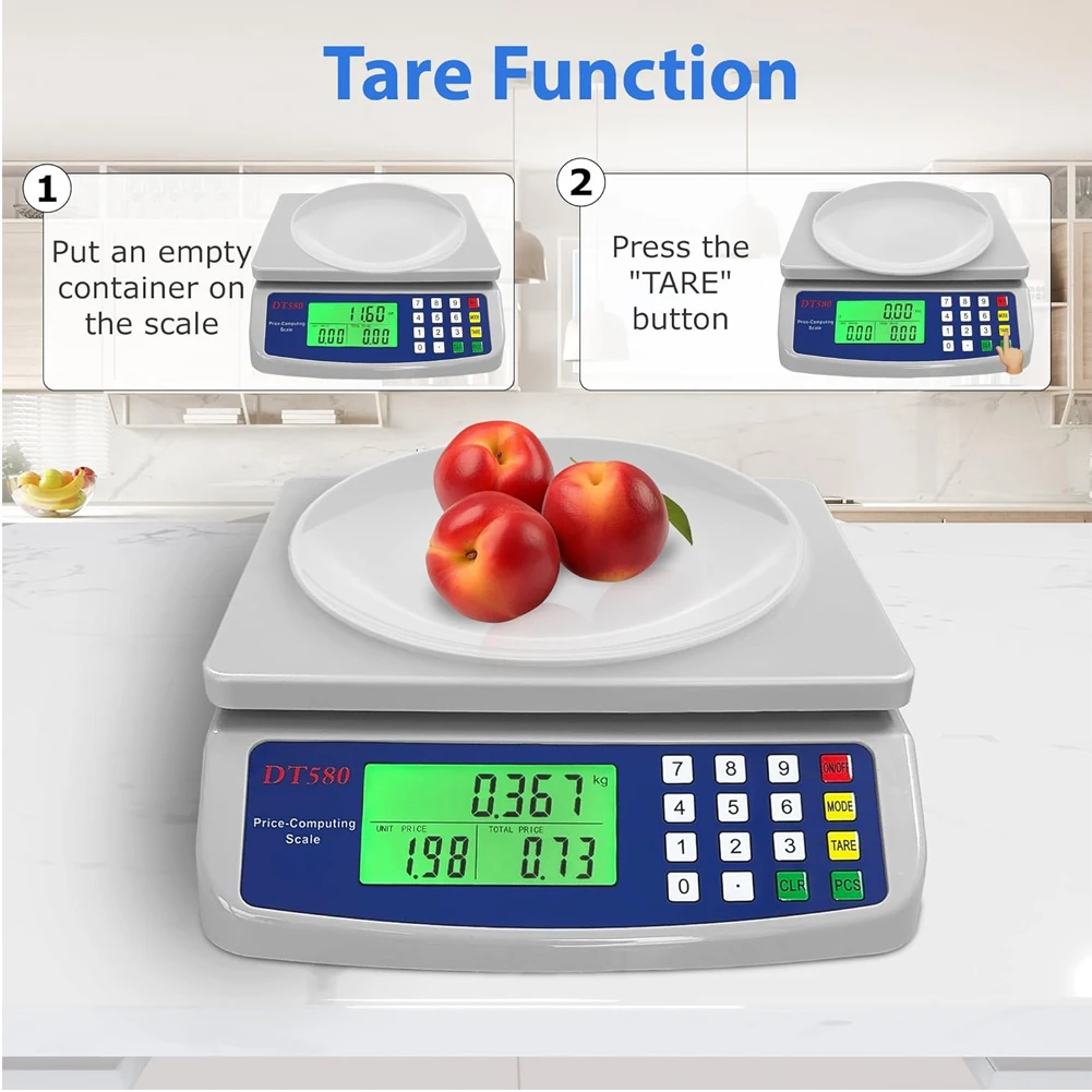 40kg/1g Commercial Food Scale LCD Display Coins Counting Scale Multi-Function Stainless Steel Counting Scale for Meat Vegetables