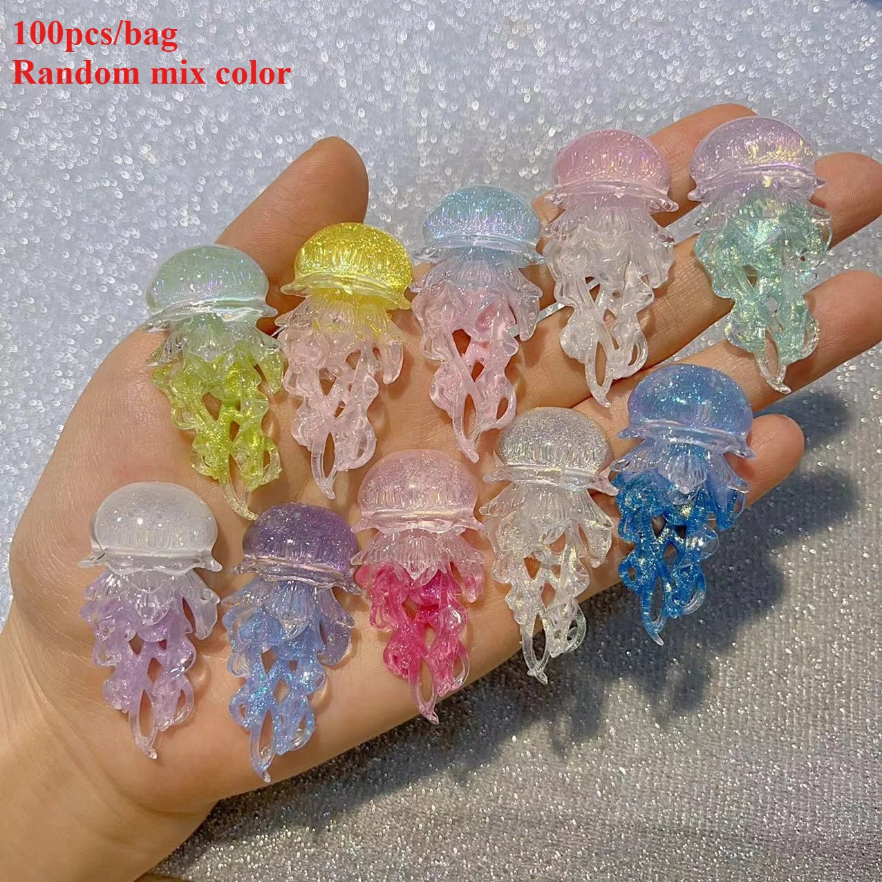 100pcs 3D Resin Glowing Graceful Jellyfish 49×23mm Firefly Handmade Luminous Photo Frame Phone Case Diy Charms