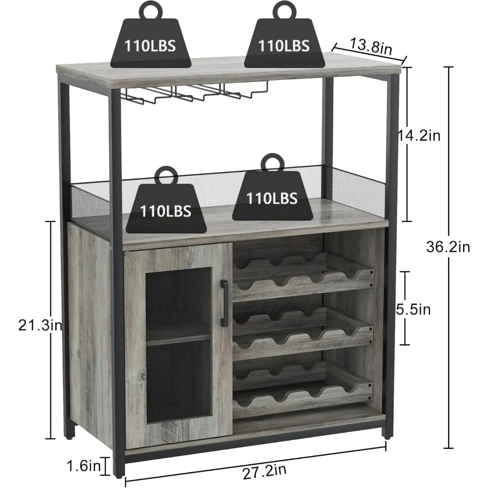 Wine Cabinet.Wine Bar Rack Cabinet with Detachable Wine Rack, Bar Cabinet with Glass Holder, Small Sideboard and Buffet Cabinet