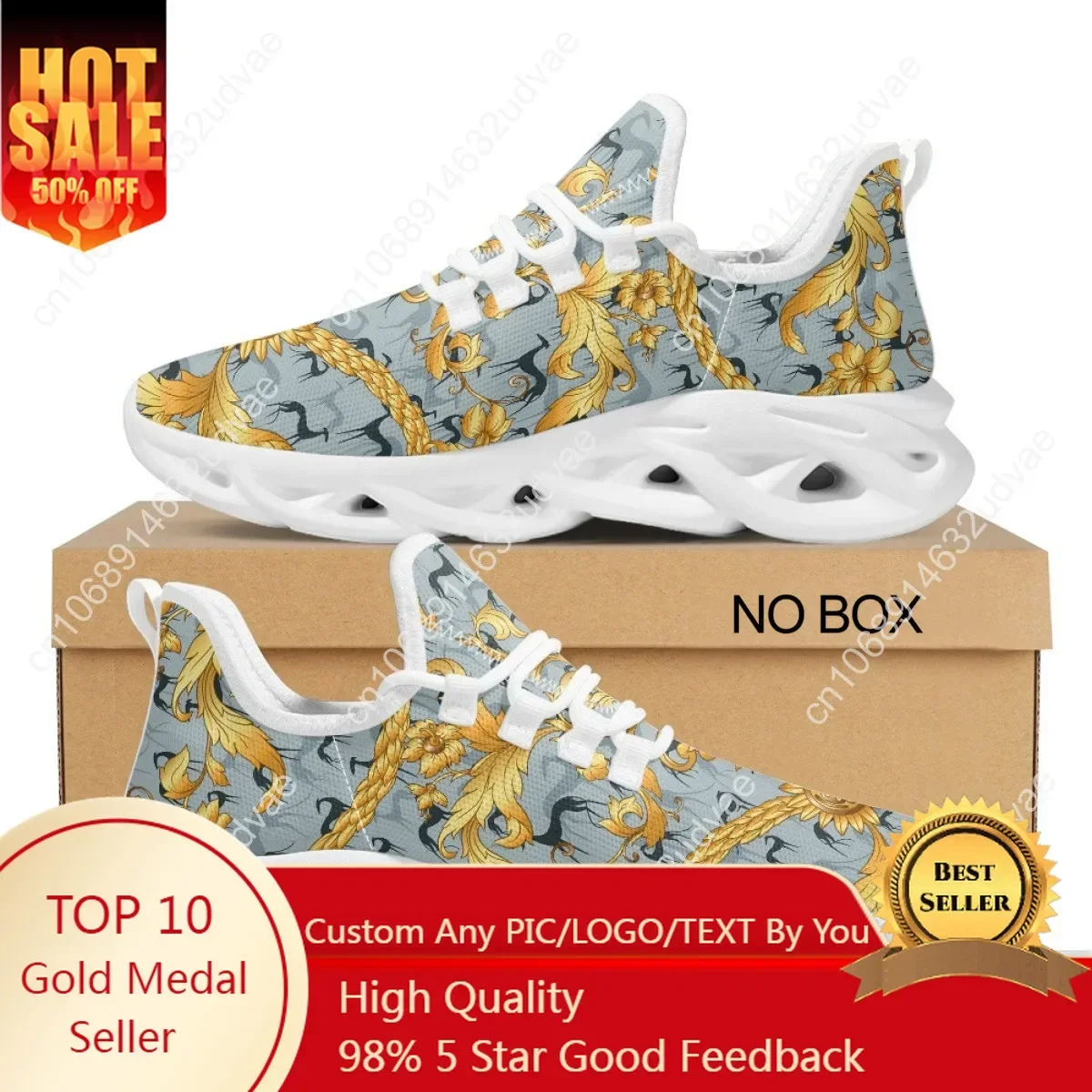 Women's Luxury Shoes 2024 Spring Autumn New Design Fashion Gold Floral Greyhound Dog Print Sneakers Zapatos Dropship