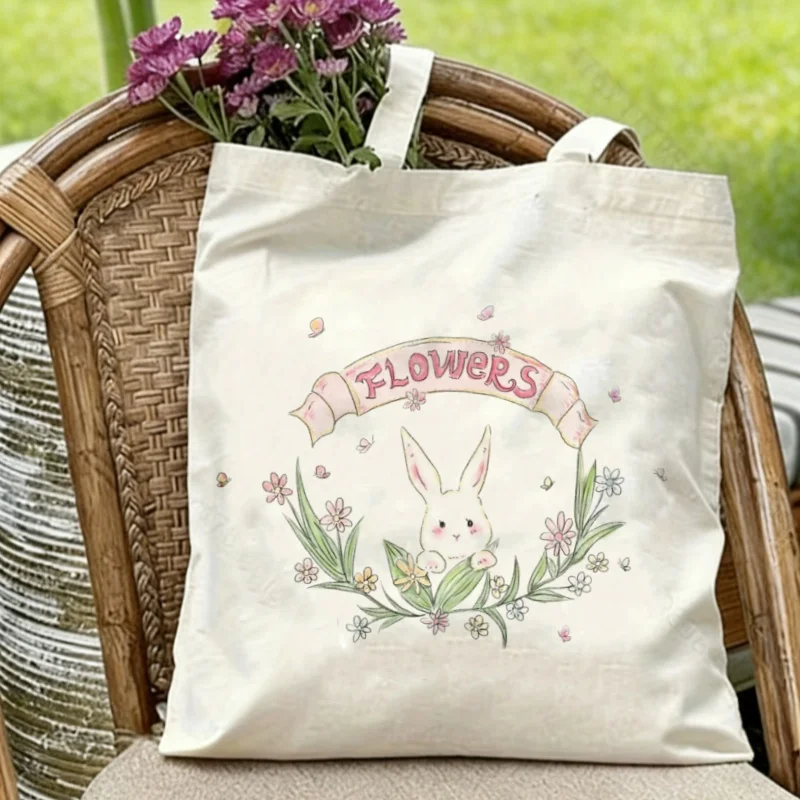 

1PC Flowers Bunny Canvas Tote Eco-friendly Reusable Shoulder Bag