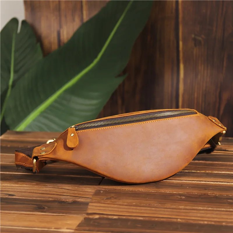 2021 Men's Retro Crazy Horse Leather Waist Bag, Retro Casual Leather Crossbody Bag for Outdoor Travel