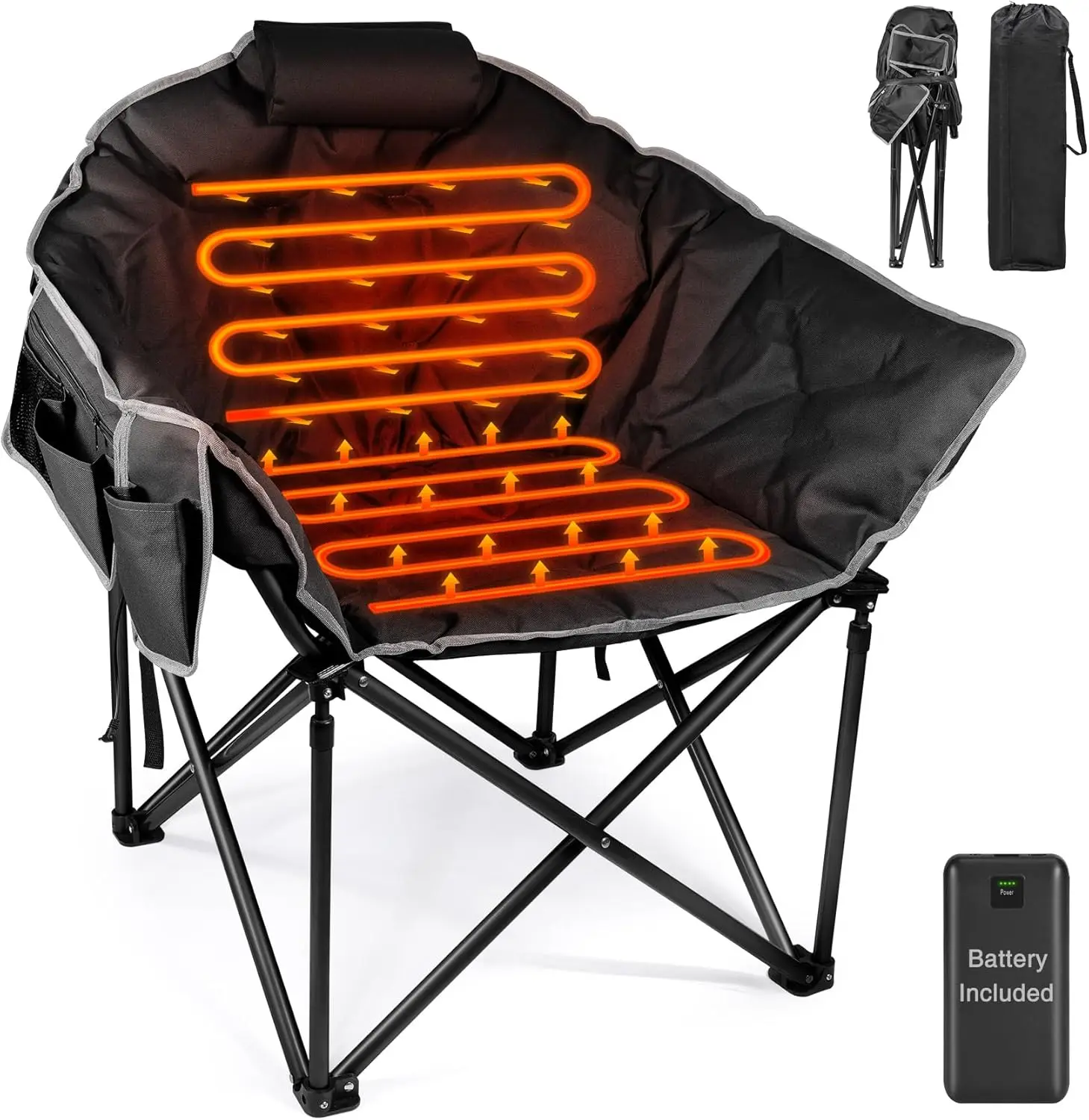 

Heated Camping Chair, Outdoor Portable Heated Folding Chairs with 12V 20,000mAh Power Bank, Heated