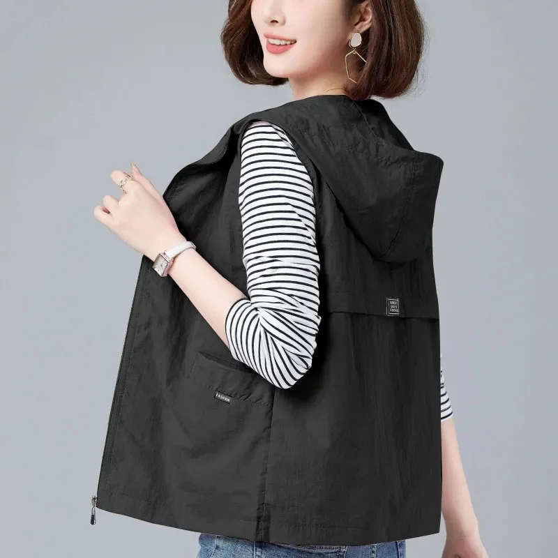 Spring Summer Woman Waistcoat New Casual Liner Sleeveless Jacket Women Zipper Hooded Thin Vest Female Outerwear Chaleco Mujer