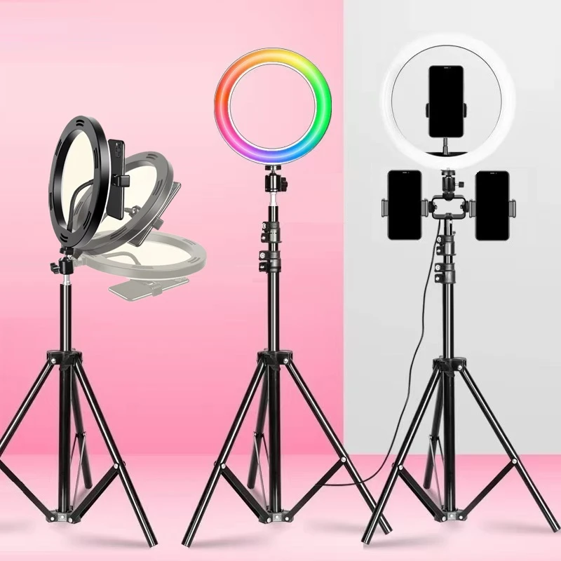 10inch/26cm Selfie LED Ring Light with Adjust-height Floor Phone Holder Stand Tripod for Makeup Live Video Record Photography