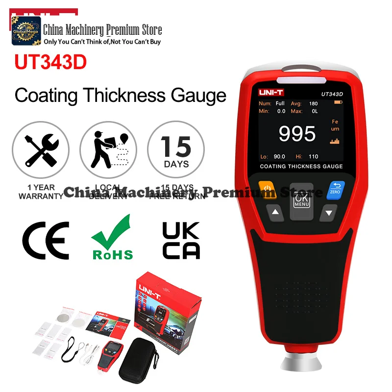 UT343D High Precision Digital Coating Thickness Gauge LCD Backlight 320x240 Pixel FE/NFE Metal Car Paint Film Thickness Tester