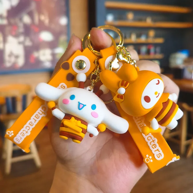 MINISO New Cute Sanrio Cinnamoroll Kuromi Piano Garden Bee Series Keychain Cartoon Key Ring Couple Bag Pendant Small Gift