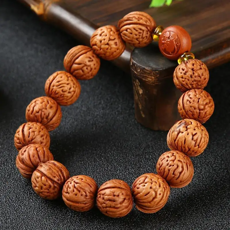 Wild with dragon pattern, small walnut for handcrafting, Buddhist prayer beads, single bracelet