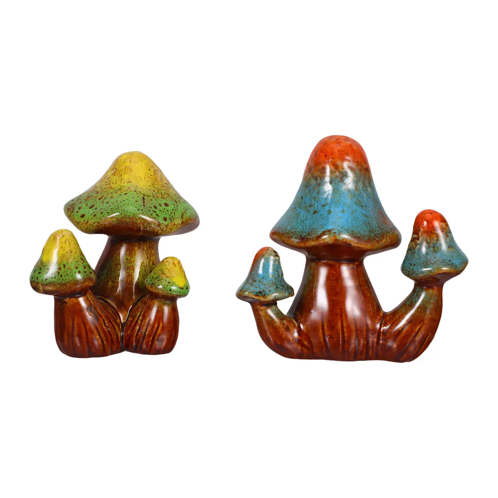 2Pcs Garden Ceramic Mushroom Bonsai Decoration Simulation Fake Miniature Landscape Ornaments Outdoor Flowerpot Adornment