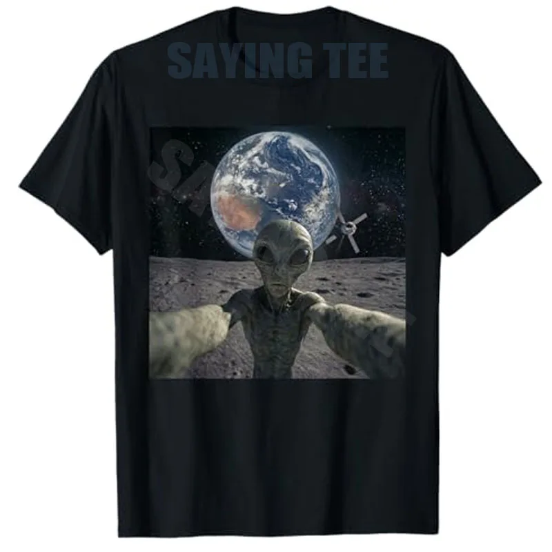 Alien-Selfie vom Mond zur Erde, Herren- und Damenbekleidung, Y2K-Humor, UFO, zurück zum Mond, neuartiges Grafik-Spruch-T-Shirt, lustiges Outfit – Detail 3