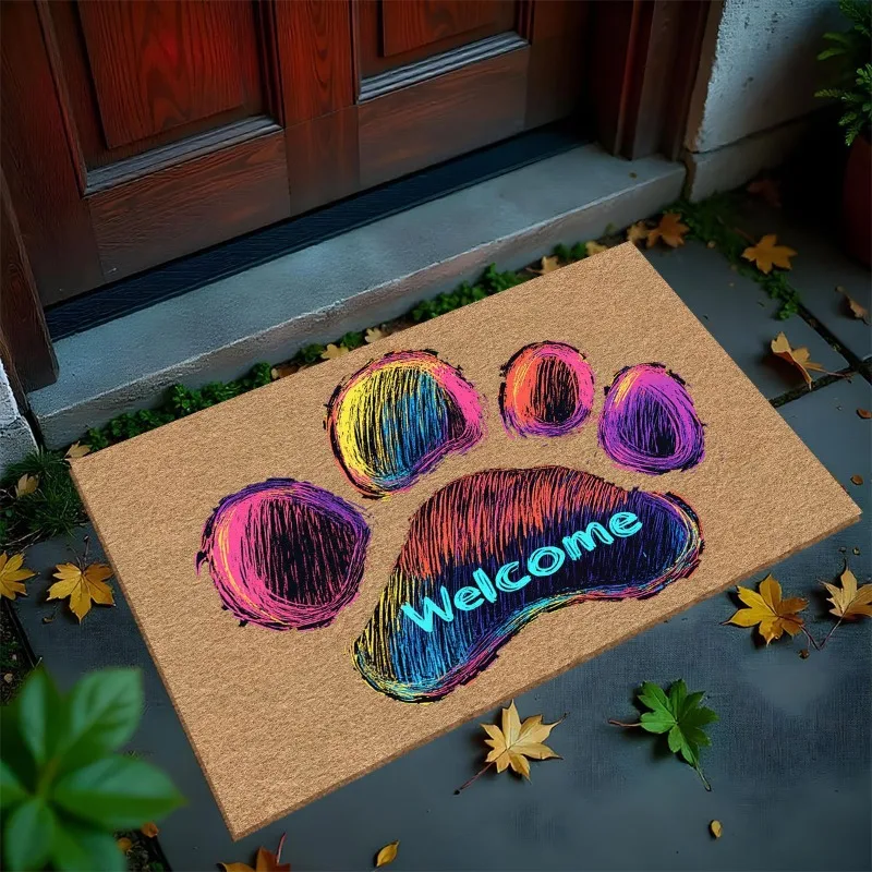 Funny Cartoon Squirrel Paw Print Quote Door Mat Humorous Decorative Non-slip Carpet Rug for Front Door Entryway Home Decoration