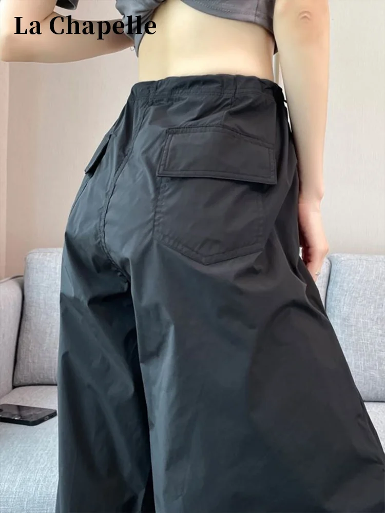 

Женские летние тонкие свободные спортивные брюки La Chapelle Black Ice Silk Work Pants в американском стиле, с высокой талией, повседневные