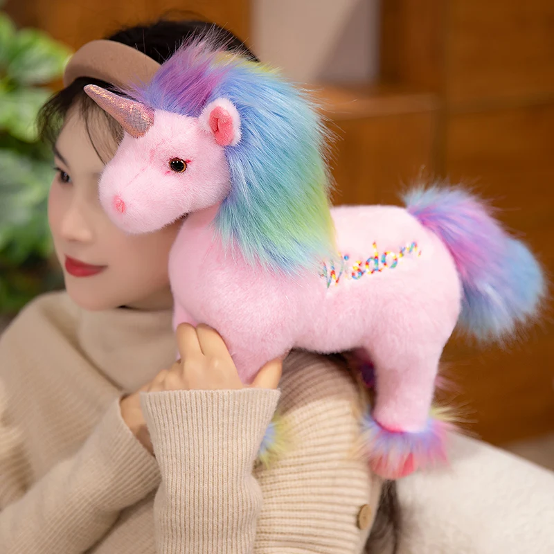 32 ซม.การ์ตูน Rainbow Unicorn ตุ๊กตา Plush คุณภาพสูงน่ารักสีสันผมยูนิคอร์นตุ๊กตาสัตว์ตกแต่งบ้านของขวัญเด็ก