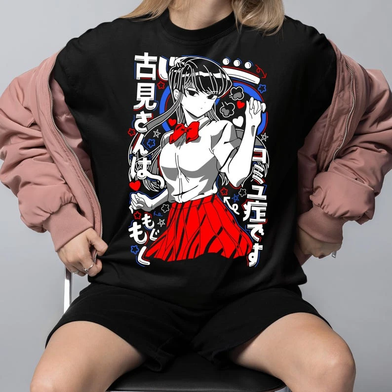Komi Can't Communicate T-shirt Vintage Loose Oversized Unisex Print T-shirts Men Women Clothing Summer Trendy Cotton Breathable