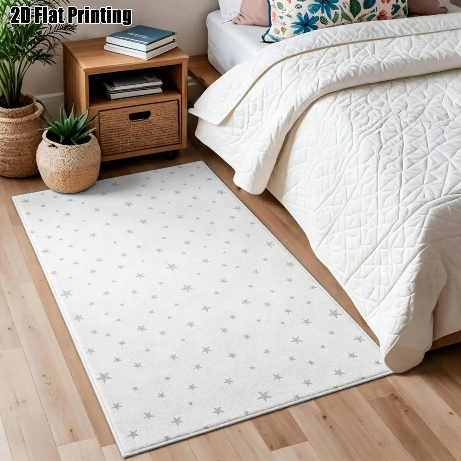 1Pc 2D Printed Light Gray Star Nordic Carpet, Instagram-Inspired Modern Minimalist Floor Mat, Machine Washable, Multi-Size for Home Decor