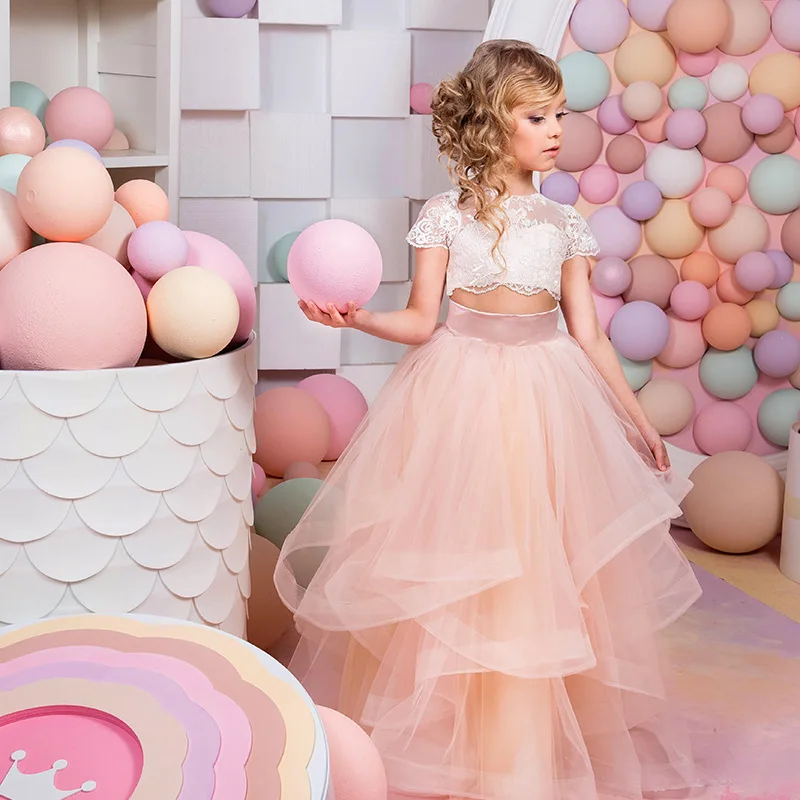 

2024 Teenmiro Luxury Princess Party Dress Set 2 Pcs for Teenage Girls Kids Lace Top+ Gauze Ball Gown Children Elegant Partywear