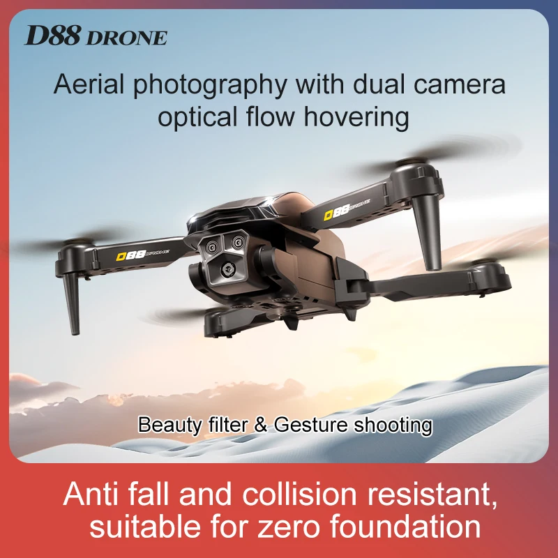 طائرة بدون طيار FPV احترافية D88: كاميرات مزدوجة عالية الدقة، نقل الصور في الوقت الحقيقي، تحوم تلقائي وطيران مسار، قابل للطي