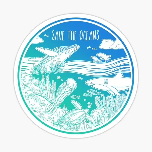 

Save The Oceans 5PCS Stickers for Home Kid Anime Art Decorations Luggage Background Living Room Bumper Stickers Cartoon Decor