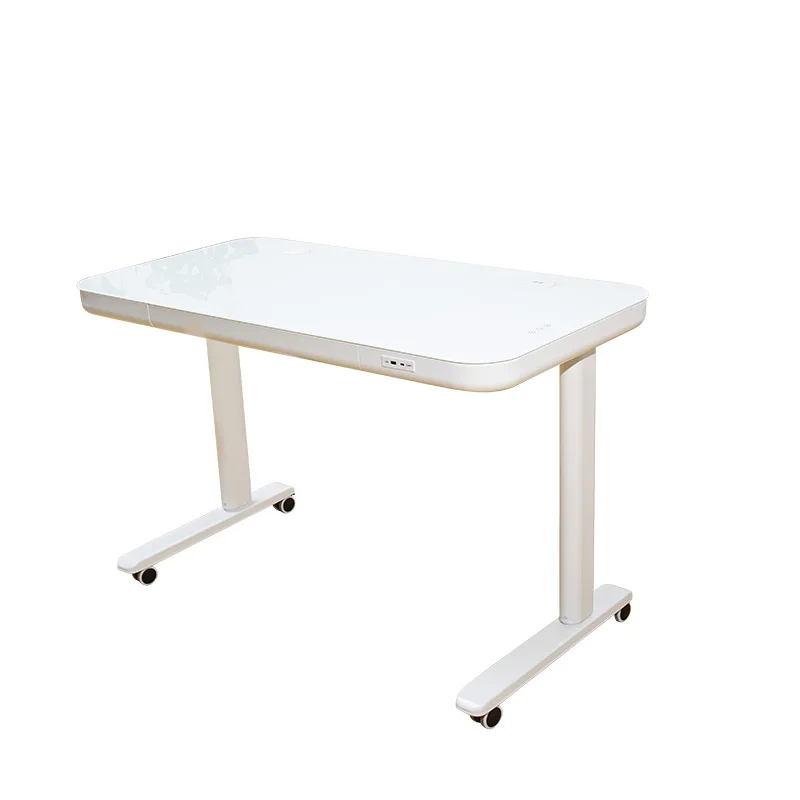 

Modern simple desk, movable bedside table, white glass metal paint, electric lifting table