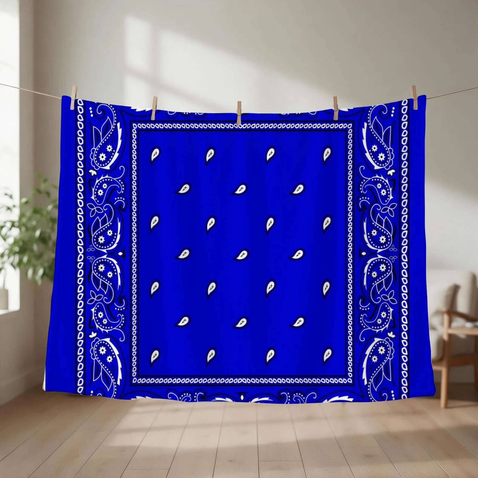 Royal Blue Paisley Bandanas Throw Blanket couch cozy soft plush fuzzy picnic outdoor blanket