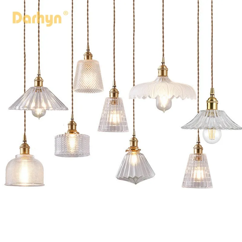 Nordic Glass Pendant Light Pendant Lamp Copper Lamp Brass Creative Minimalist E27 Transparent Lampshade For Restaurant Light