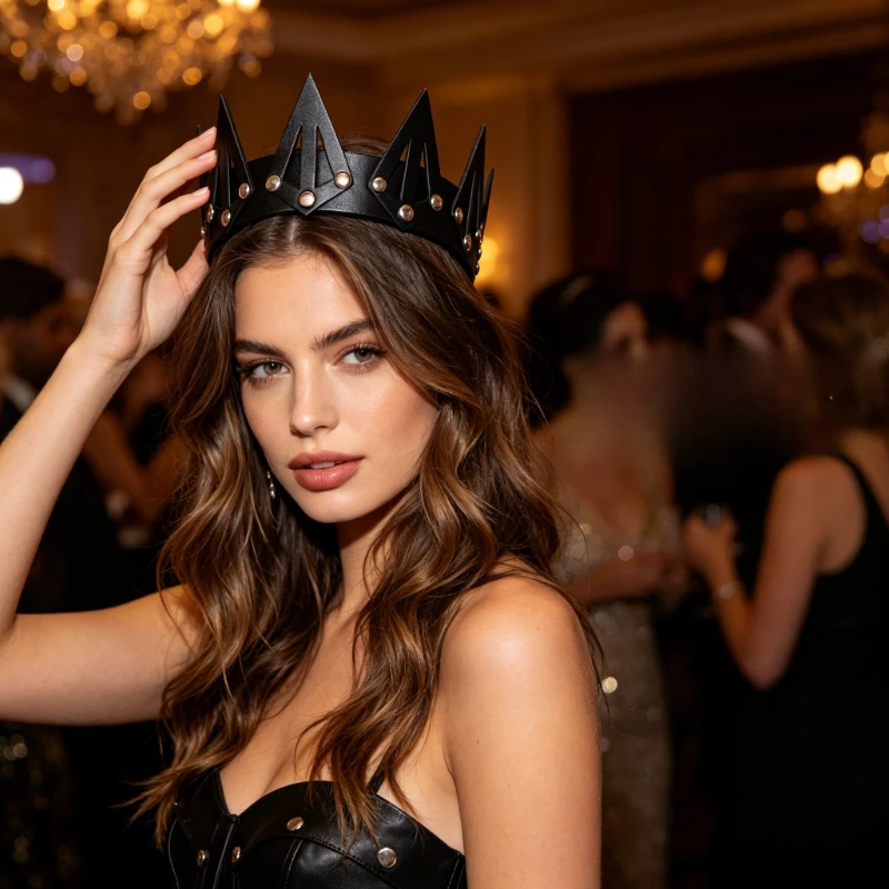 European Style Leather Empress Tiara Crown for Halloween Masquerade Ball and Stage Performance Accessory
