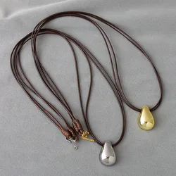 Double layered rope leather waterdrop pendant necklaces for women long sweater necklace adjustable winter jewelry new in 2024