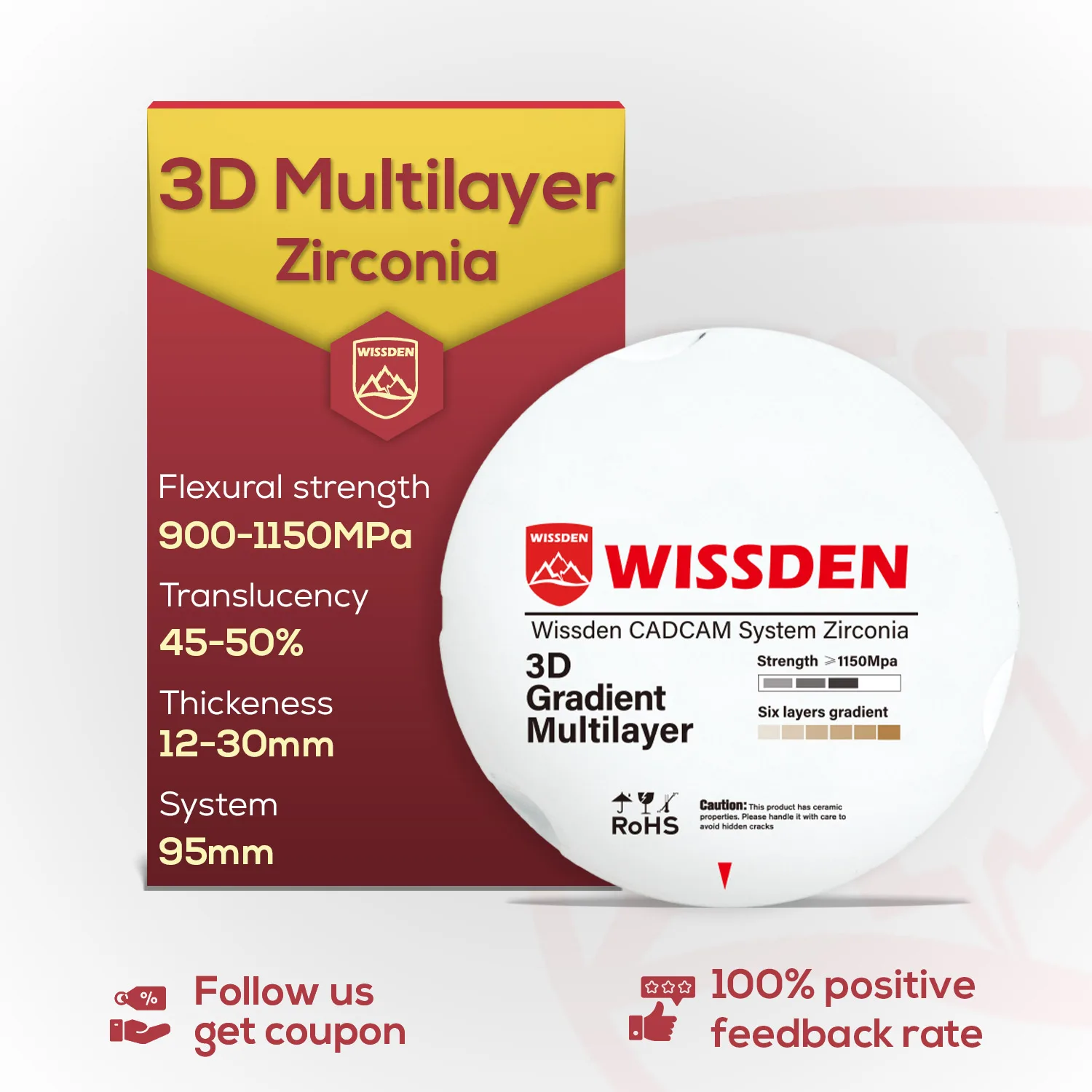 

Wissden Dental Lab Materials Multilayer Zirconia Blocks 3D 95,12-30mm CAD/CAM