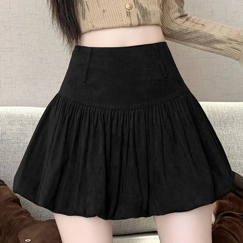 

Autumn and Winter Large Size Suede Pleated Skirt Women's Fashion Bud Skirt High Waist Skirt Thin
