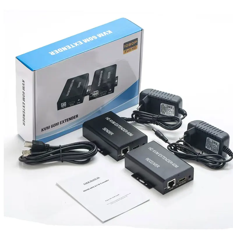 

Удлинитель KVM 150 м через кабель RJ45 Lan Cat5e/6, HDMI-совместимый USB KVM-удлинитель, передатчик и приемник для клавиатуры, мыши, видеорегистратора