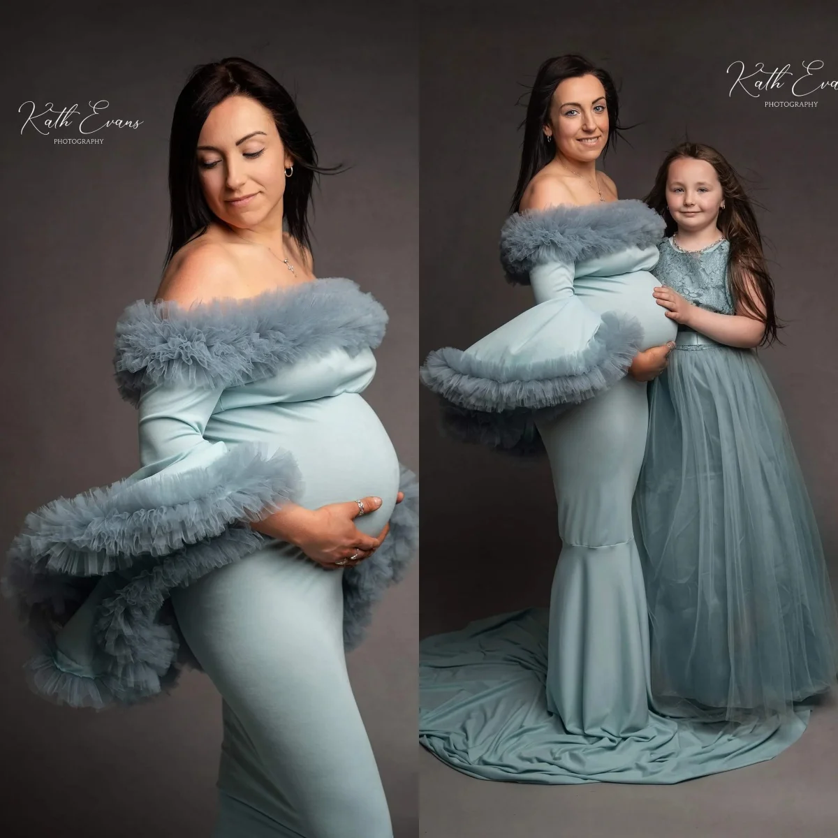 

Maternity Photoshoot Dresses Mermaid Dress Off Shoulder Tulle Ruched Stretch Fabric Prom Gown Photo Shoot Pregnancy Robes