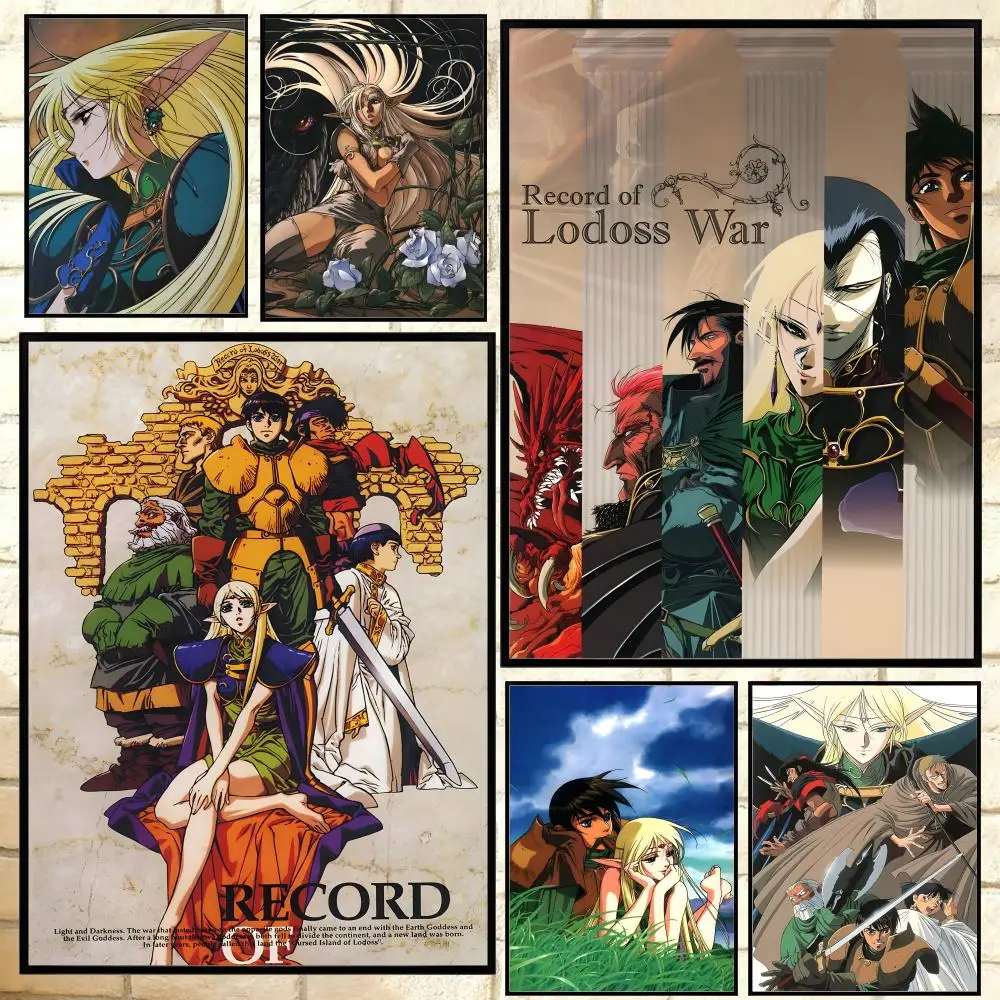 Póster clásico de anime Record of Lodoss War, arte de pared impermeable HD versátil, decoración autoadhesiva para cualquier espacio, regalo Ideal