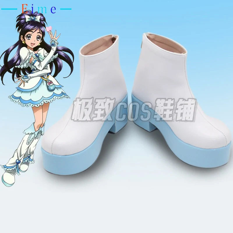 

Белые косплей-ботинки Cure White, аниме-костюмные белые сапоги из ПУ, обувь для Хэллоуина и карнавала, на заказ