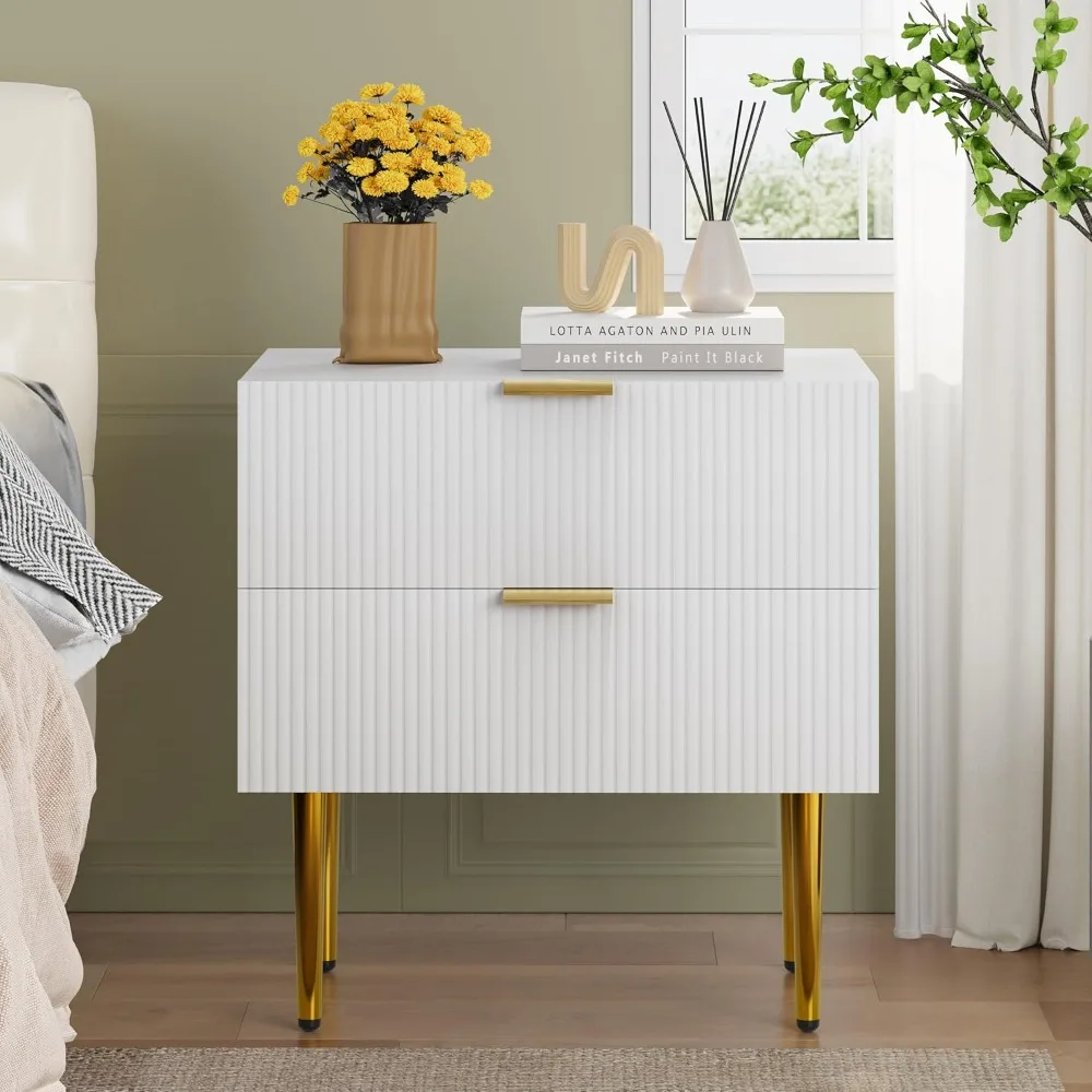 

Bedside table, living room end table, mid-century modern bedside table with drawers, bedside table with gold metal legs