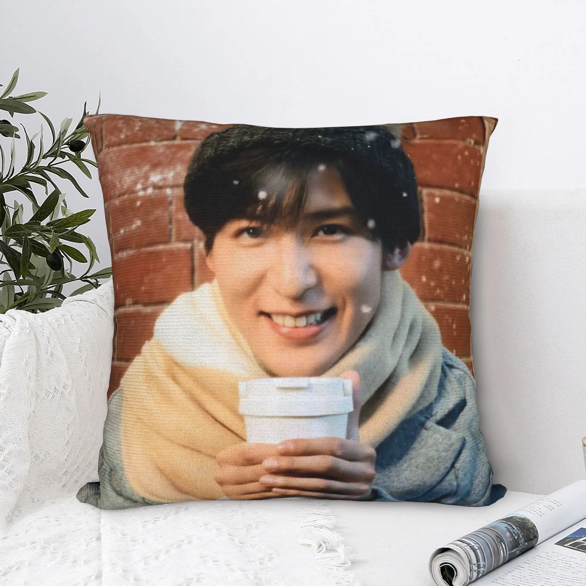 Ren Meguro Japanese Actor Square Pillow Case  Cushion Cover Vintage Zippered Decorative Throw Pillow Case Cover for Seat 40x40cm