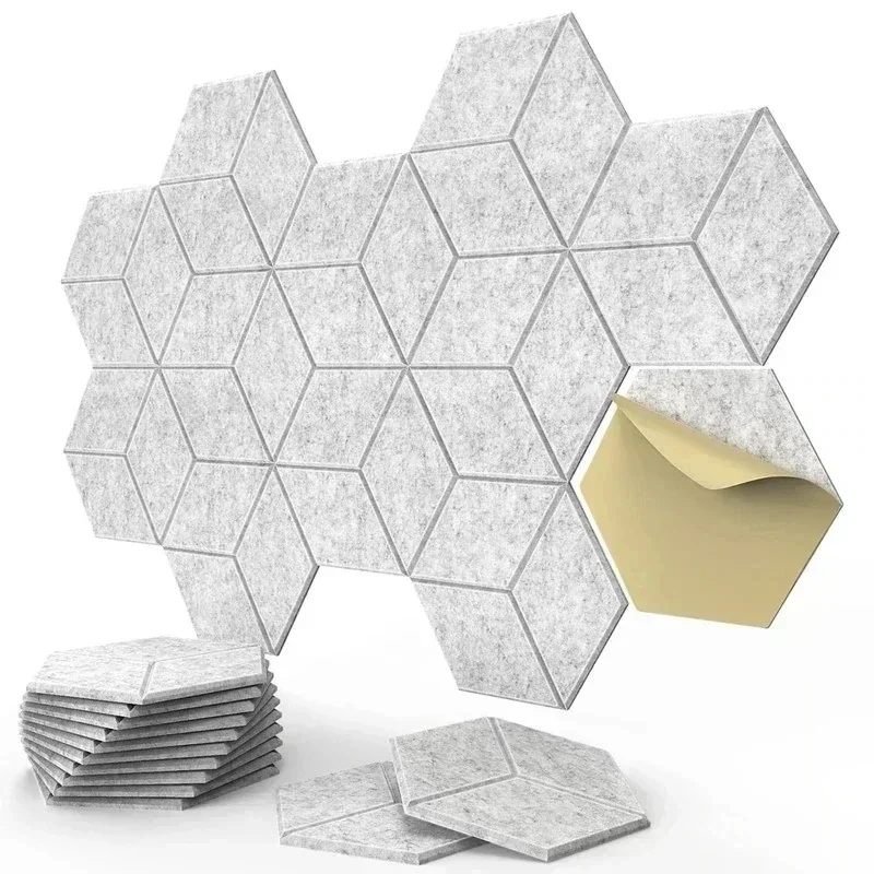12 Pcs Hexagon Self Adhesive Acoustic Foam Panels Sound Proof Noise Insulation Wall Stickers for Home Studio Office Room Decor