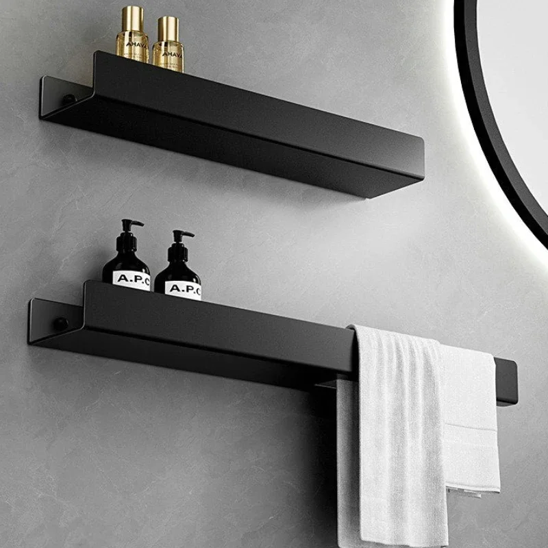 Luxury Minimalist Black Bathroom Rack with Towel Rack - Integrated Mirror Front Toilet Bathroom Vanity Sink Storage Shelf