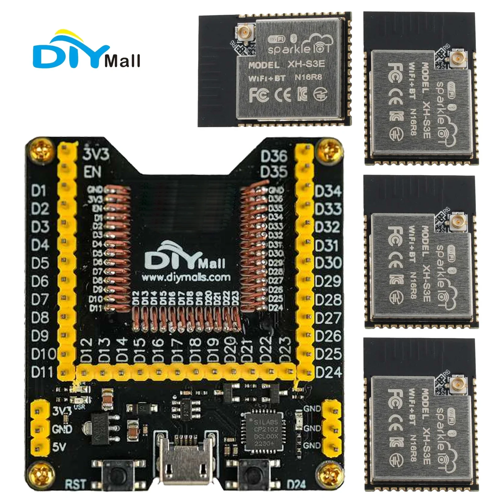 

Плата разработки DIYmall ESP32-S3-1, 4 шт., двухъядерный микроконтроллер с Wi-Fi для проектов IoT и прототипирования